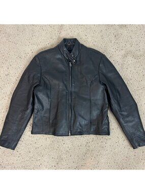 Vintage Hot Leathers Black Leather Motorcycle Jacket Biker Moto Size XL Women's